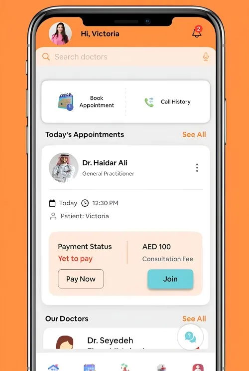 book remote medical consultation appointment  in the elegant hoopoe  telehealth app 
