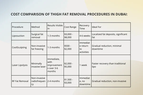 Cost Comparison of Thigh Fat Removal Procedures in Dubai: 