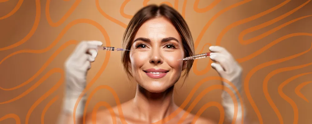 woman getting gel injection on her cheeks for rejuvenation 