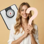 Woman holding a question mark next to a bathroom scale, symbolizing uncertainty about choosing effective weight loss diets
