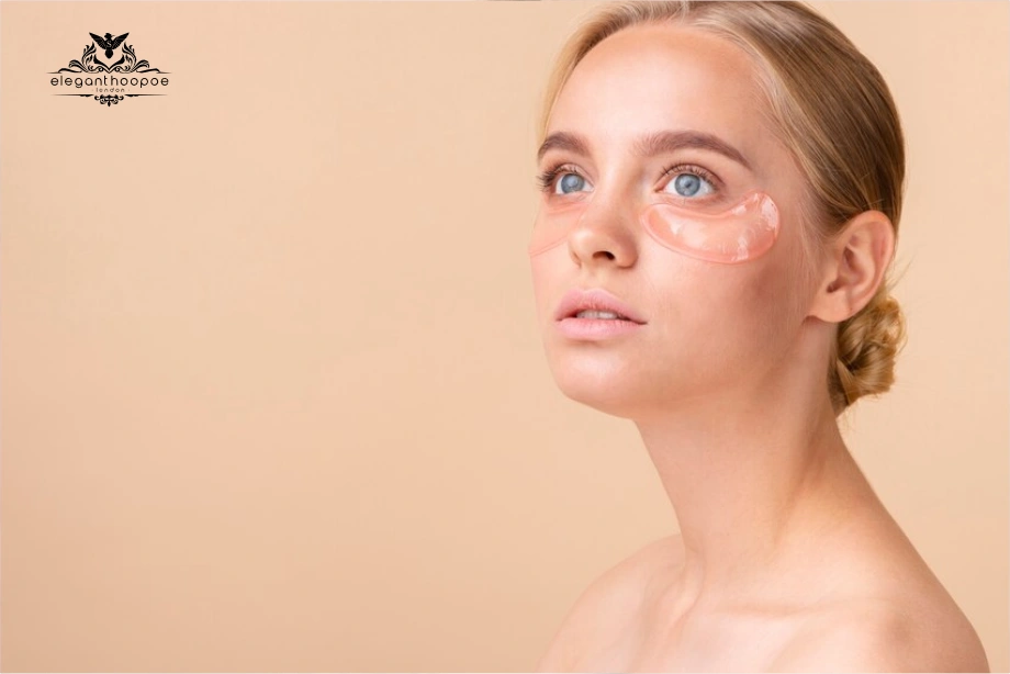 Woman wearing under-eye patches to enhance skin and facial proportions