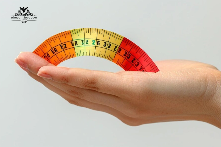 Hand holding a curved, colour-graded tape measure that marks underweight, normal, overweight and obese BMI zones