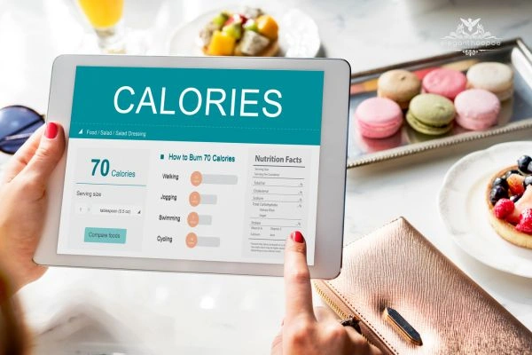 Woman tracking calories on a tablet to align BMR with BMI goals