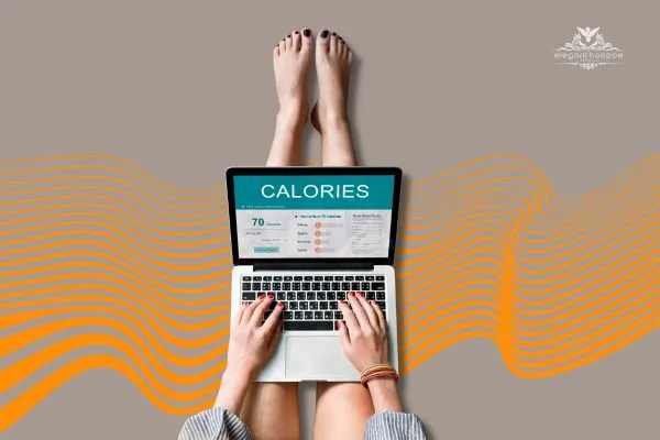 Woman using laptop to calculate BMI in inches and pounds with calorie tracker on screen