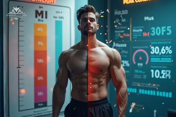 Muscular athlete standing before a BMI chart, demonstrating how high muscle mass skews BMI results